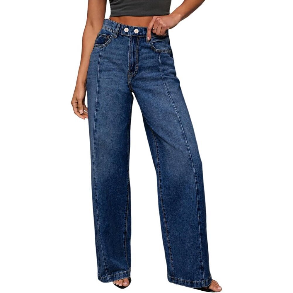 Women's High Waisted Wide Leg Denim Jeans Durable Stretchy Casual Fit